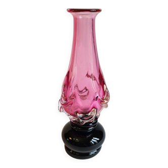 Two-tone pink & black blown glass soliflore