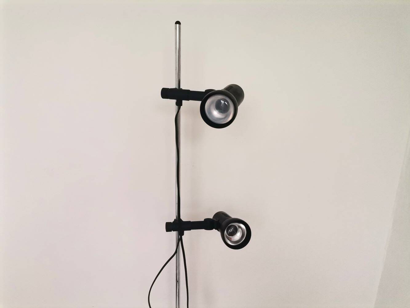 Mid century modern black metal floor lamp with 2 spot lights