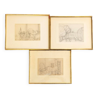 3 dessins originaux, signés Pinchus Krémègne