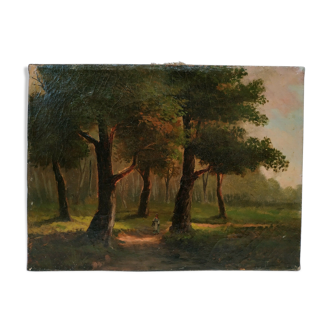 Under wood and character - oil on canvas 19th
