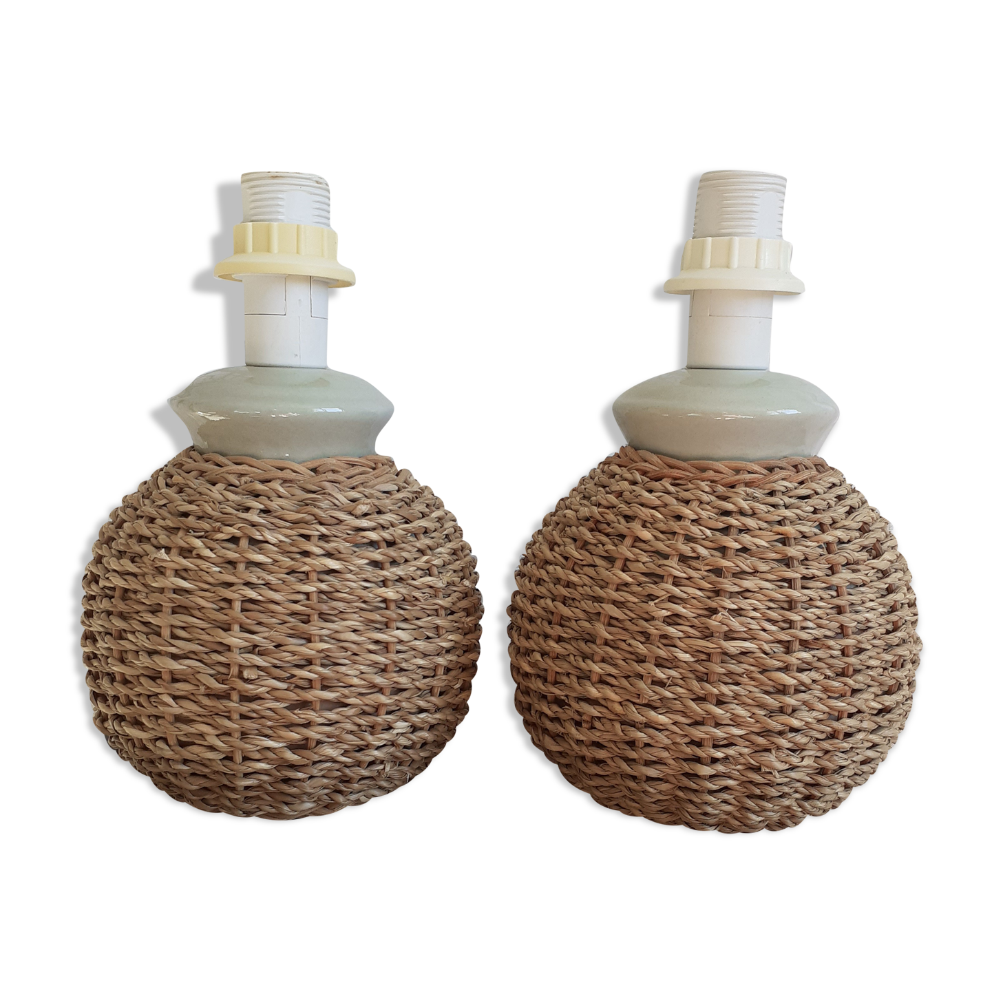 Pair of rope bedside lamps.