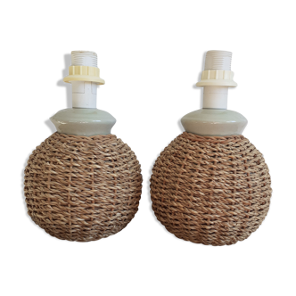 Pair of rope bedside lamps.
