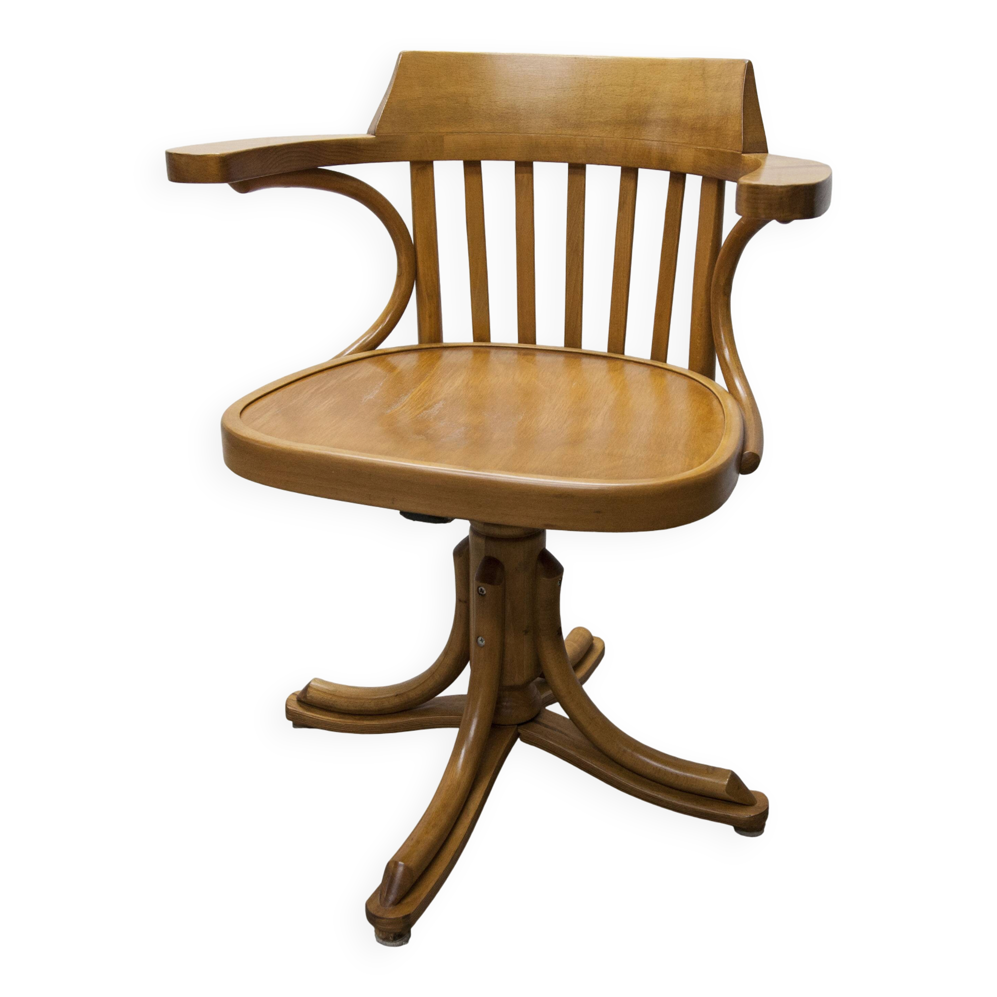 Scandinavian 1960s curved wood swivel office chair