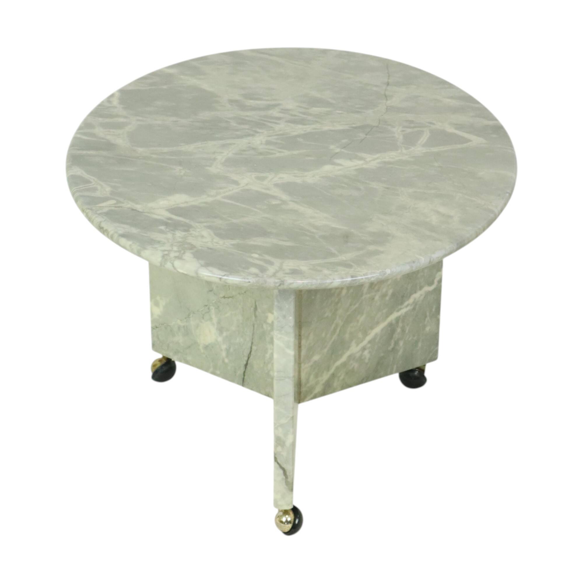 Round Marble Side Table Plant Table on Wheels 1970s