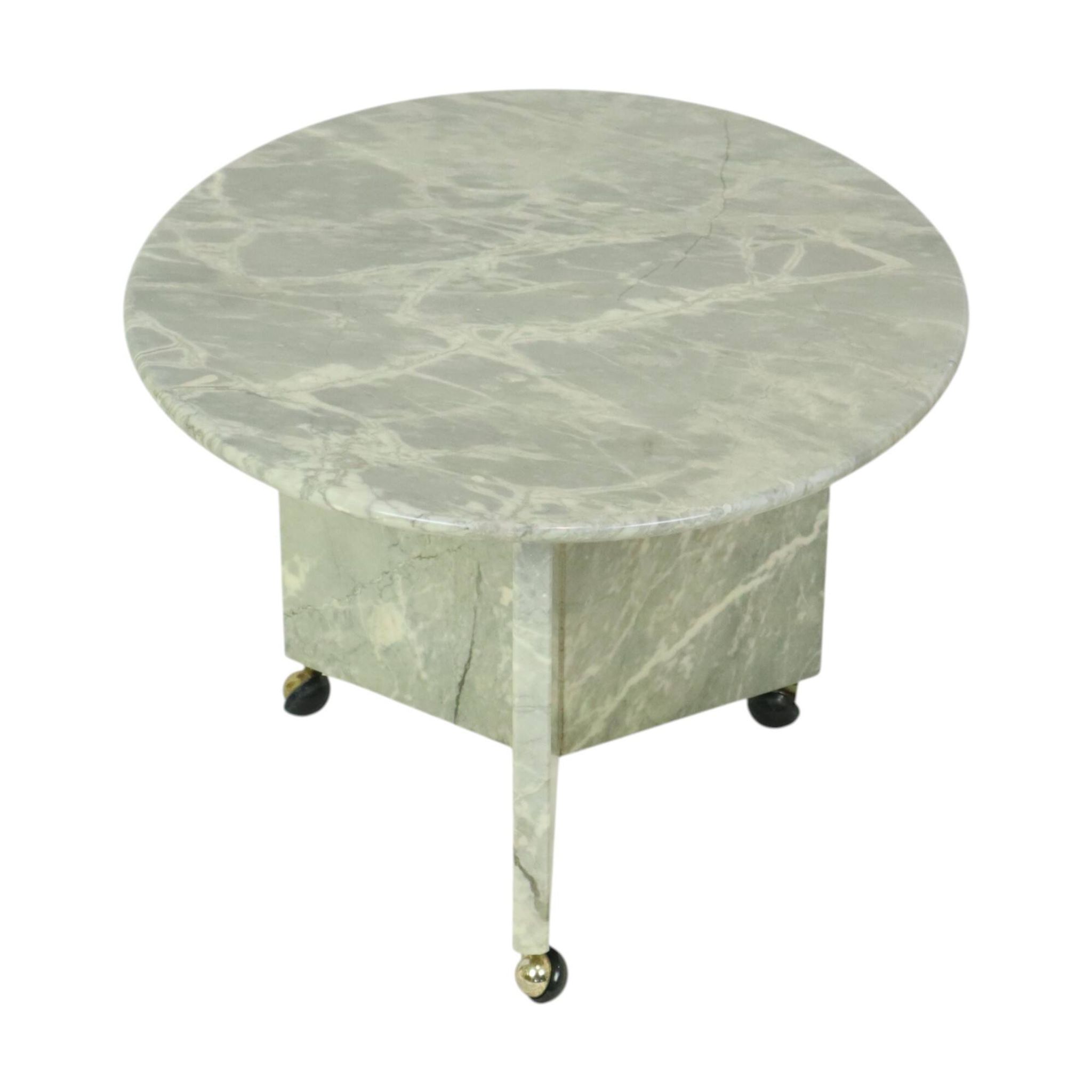 Table d'appoint ronde en marbre, table à plantes sur roulettes, années 1970