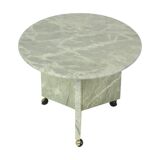 Round Marble Side Table Plant Table on Wheels 1970s