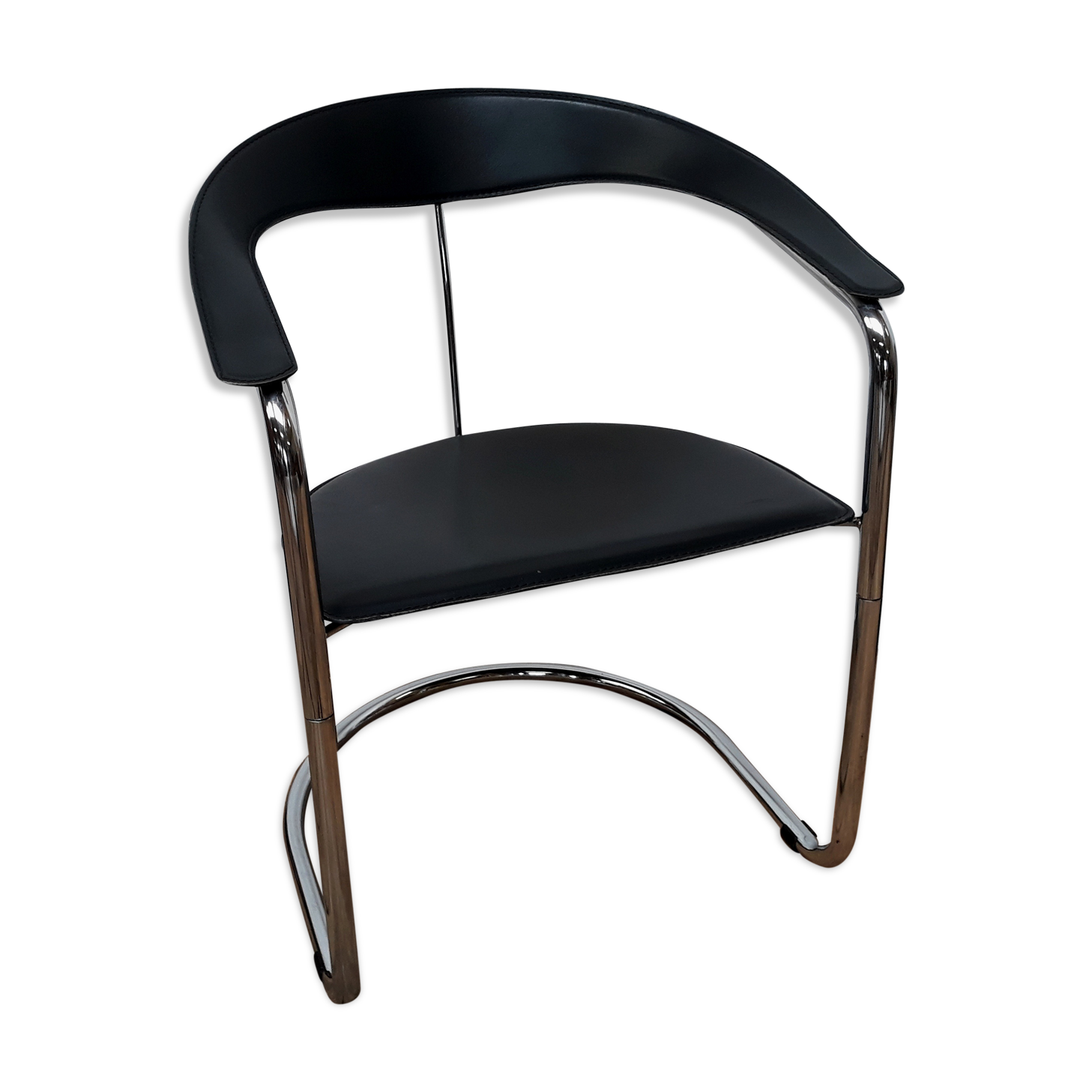 Fauteuil vintage métal chromé et cuir design italien