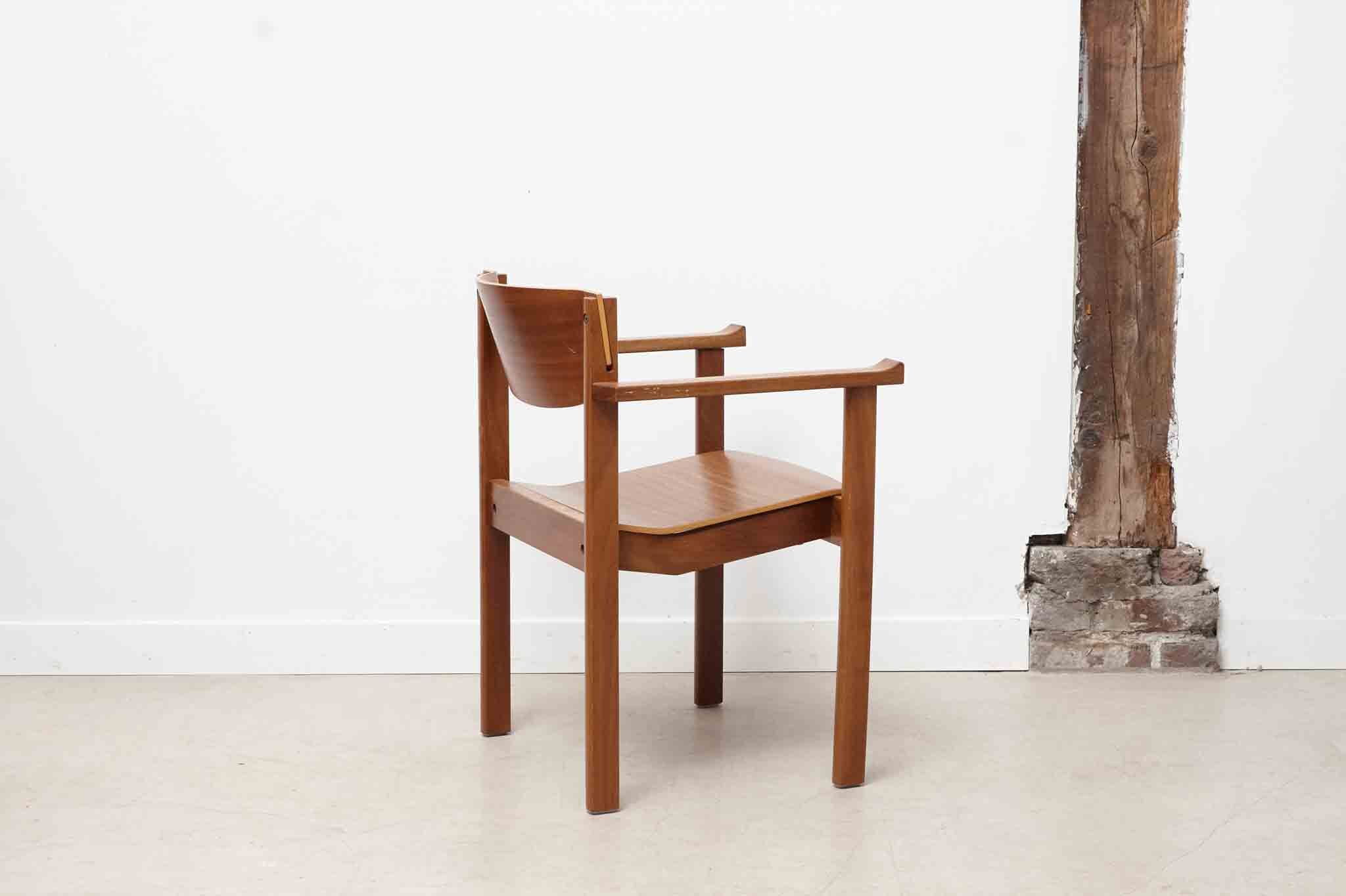 Vintage stackable wooden chair with armrests
