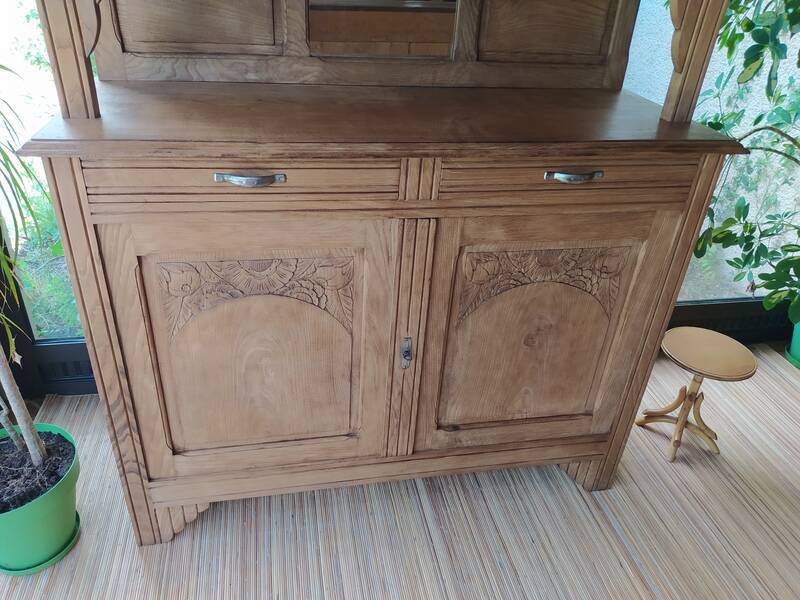 Art Deco two-body sideboard in natural chestnut.