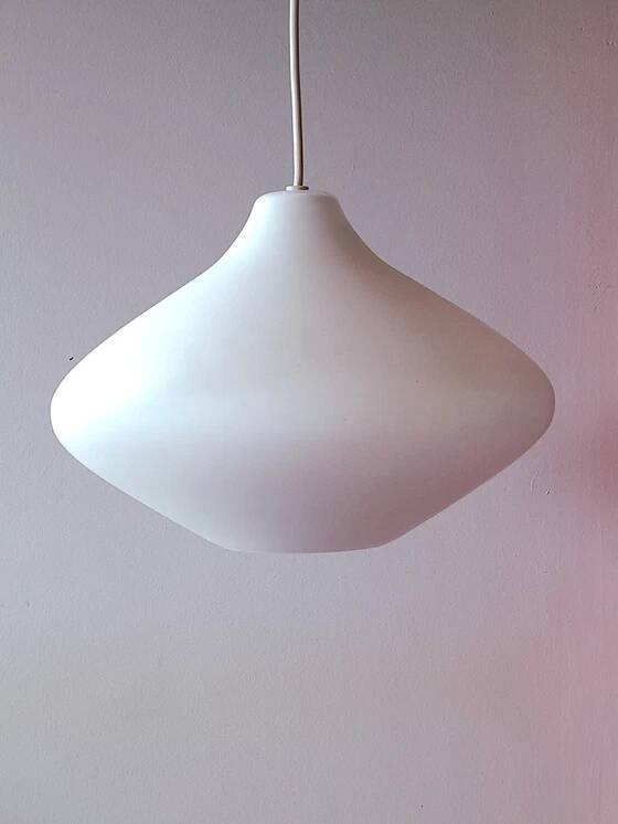 Scandinavian suspended lamp in opaline glass, 1950s