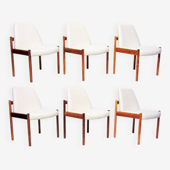 Set of 6 vintage dining chairs in Rio rosewood and Boucle fabric by Sven Ivar Dysthe for Dokka, 1960