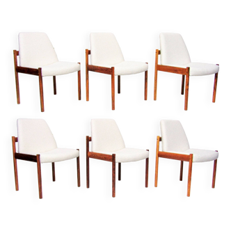 Ensemble de 6 chaises à repas vintage en palissandre de Rio et tissu Boucle par Sven Ivar Dysthe pour Dokka, 1960