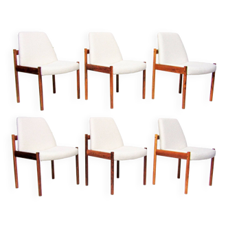 Set of 6 vintage dining chairs in Rio rosewood and Boucle fabric by Sven Ivar Dysthe for Dokka, 1960