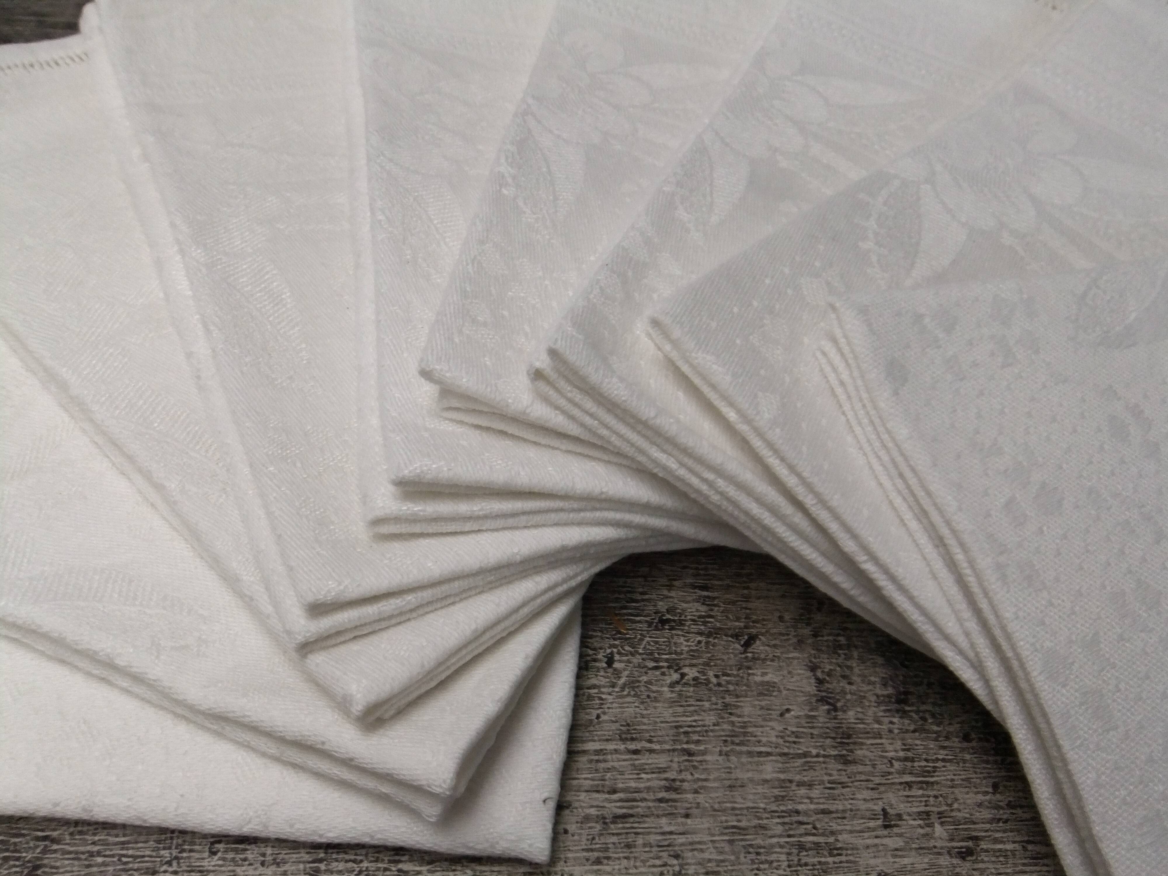 Old damask napkins with flower decoration set of 9