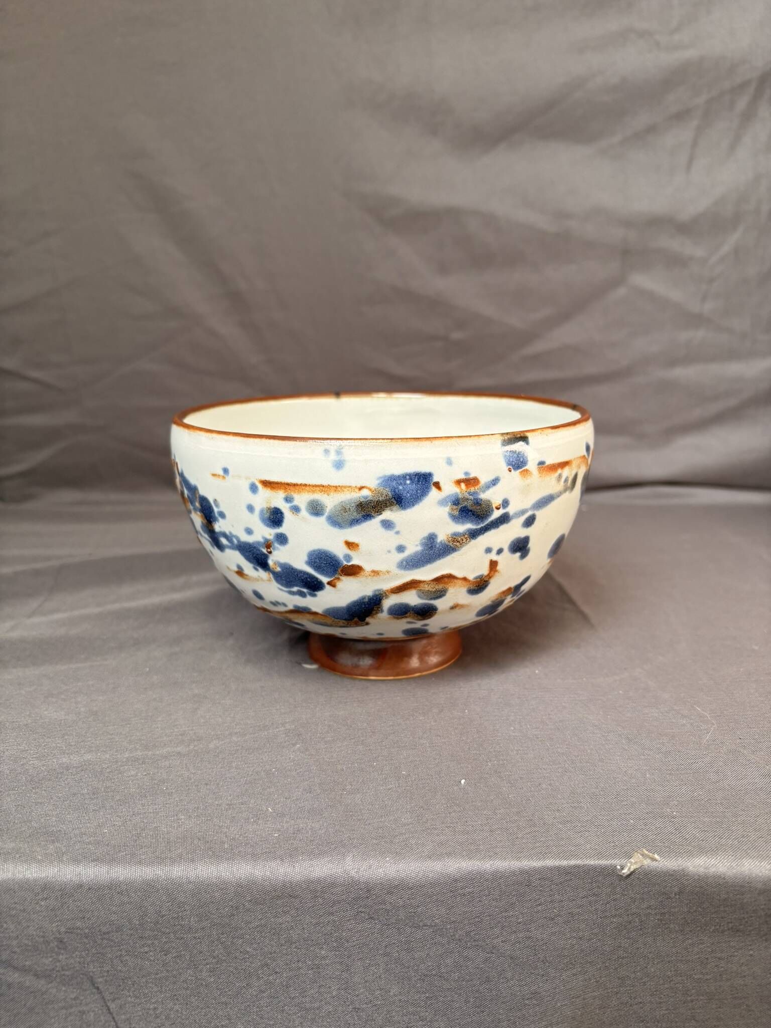 Ancient Bowl Tea Chawan Japan Mingei Ceramic Blue Brown