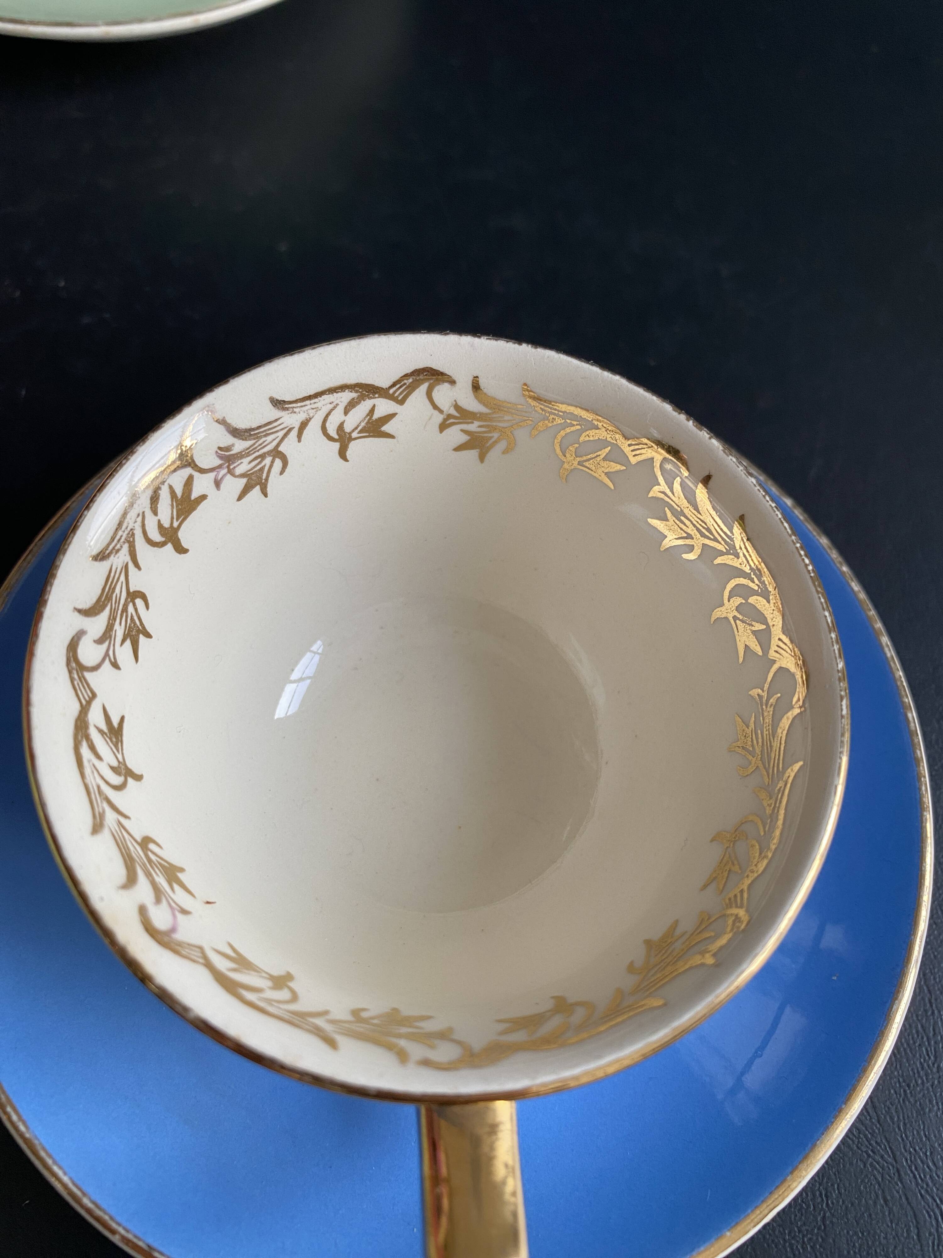 Set of 4 Villeroy & Boch Vintage 50s Cups and Saucers - Pastel & Gold