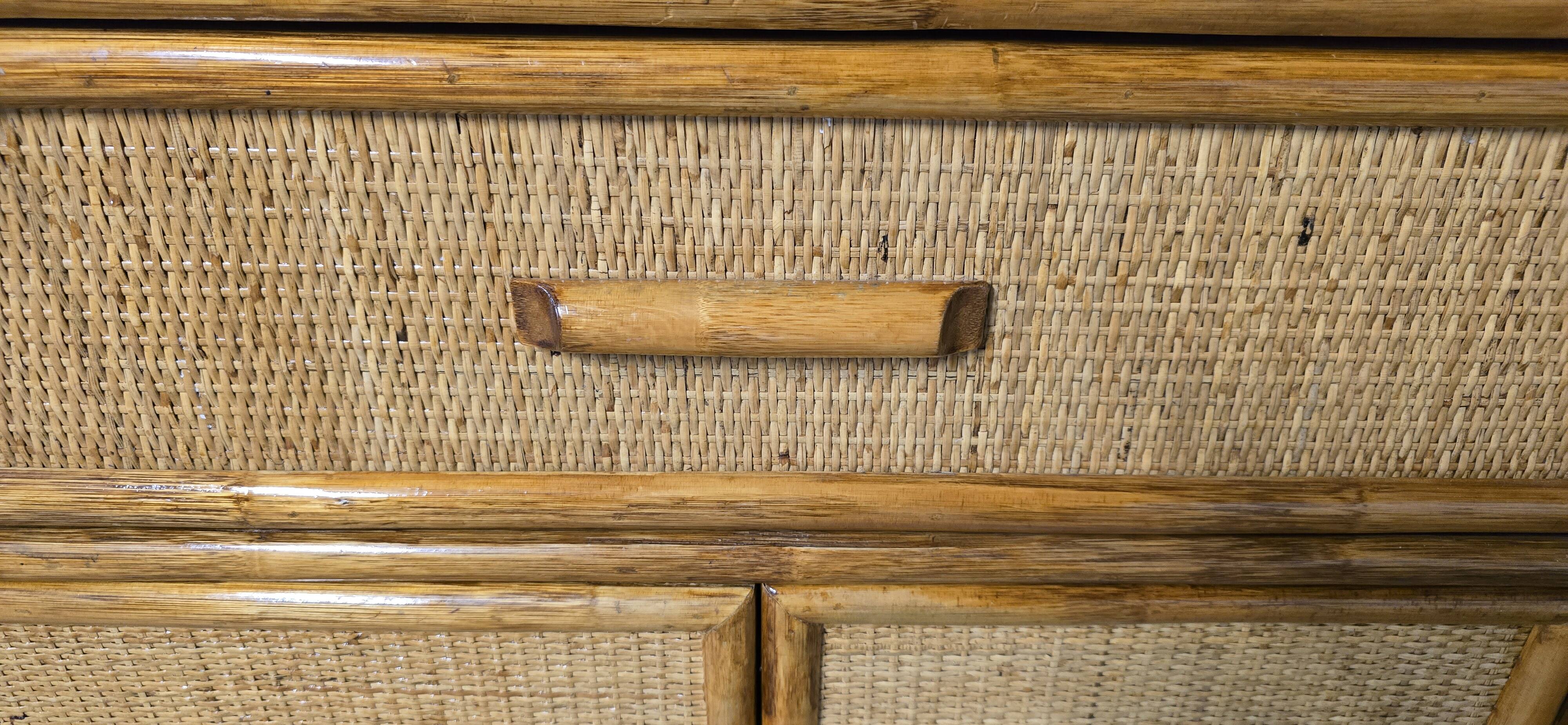 Buffet - Chest of drawers in woven rattan and vintage natural bamboo