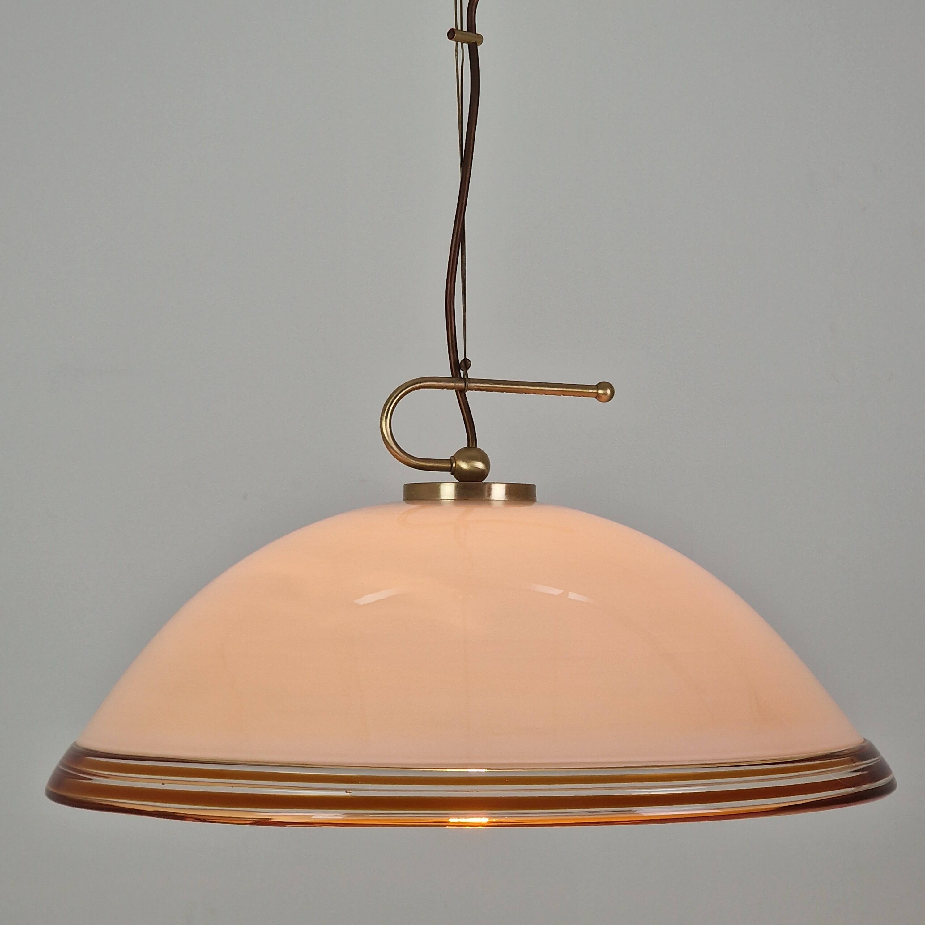 Vetrofond Italian Murano Glass Pendant Light with Brass Fixtures, 1980's