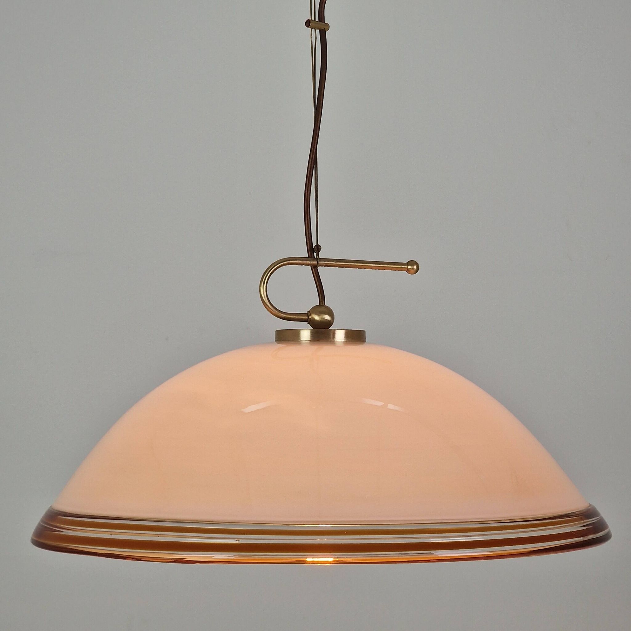 Vetrofond Italian Murano Glass Pendant Light with Brass Fixtures, 1980's