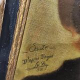 Signed Portrait of a Woman: study after Degas, initials and 58, oil painting on panel