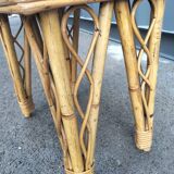 Table basse ancien d'appoint en rotin vintage