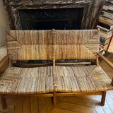 Olivier de Schrijver bench in teak and wild straw