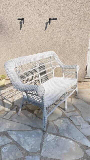 Vintage rattan kids garden bench
