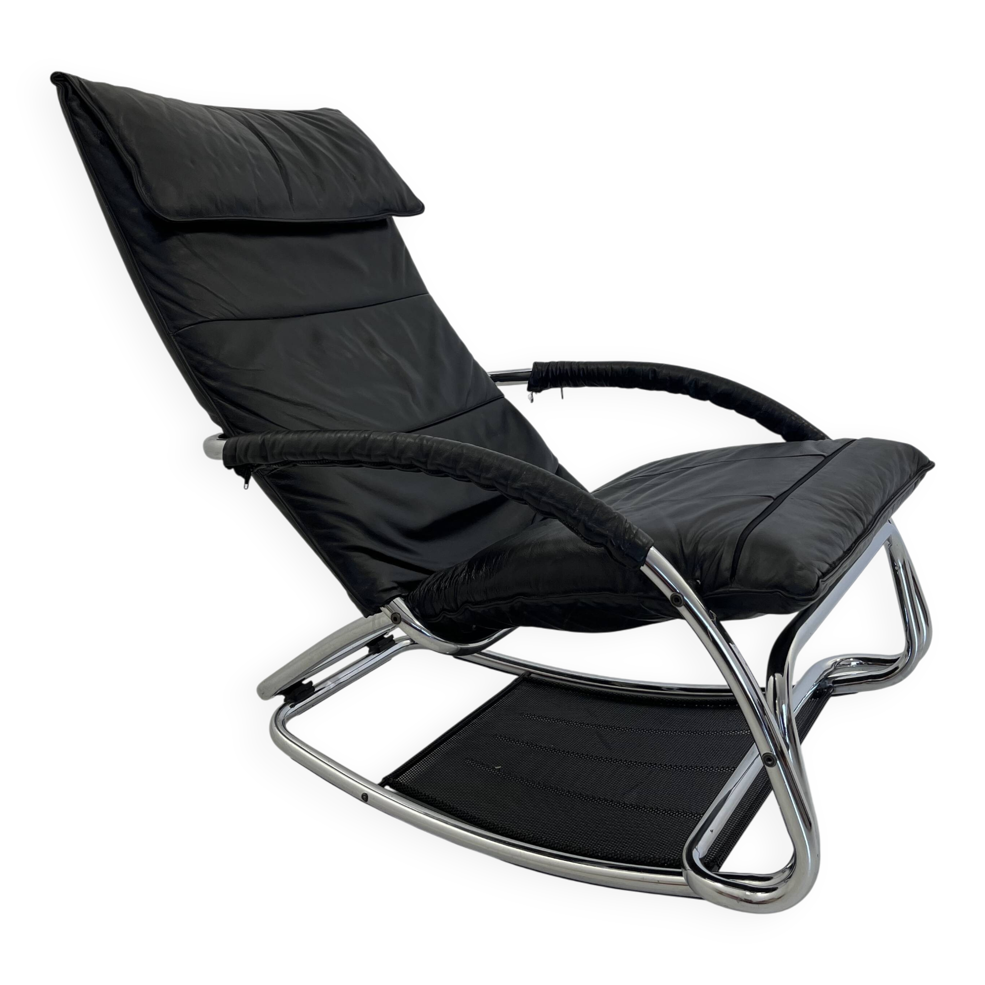 Fauteuil à bascule en cuir par Jochen Hoffman, années 1990