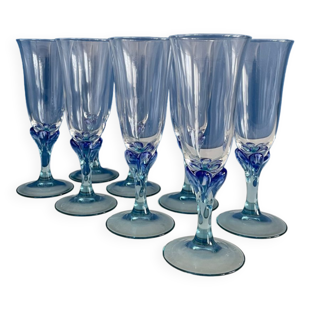 Lot de 8 flûtes à champagne verrerie bleu luminarc | Selency