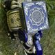 Elephant stool in glazed ceramic in cobalt blue and ivory colors