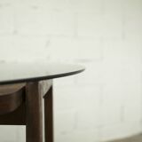 Unique hexagonal table 1977, smoked glass and oak, Swiss made.