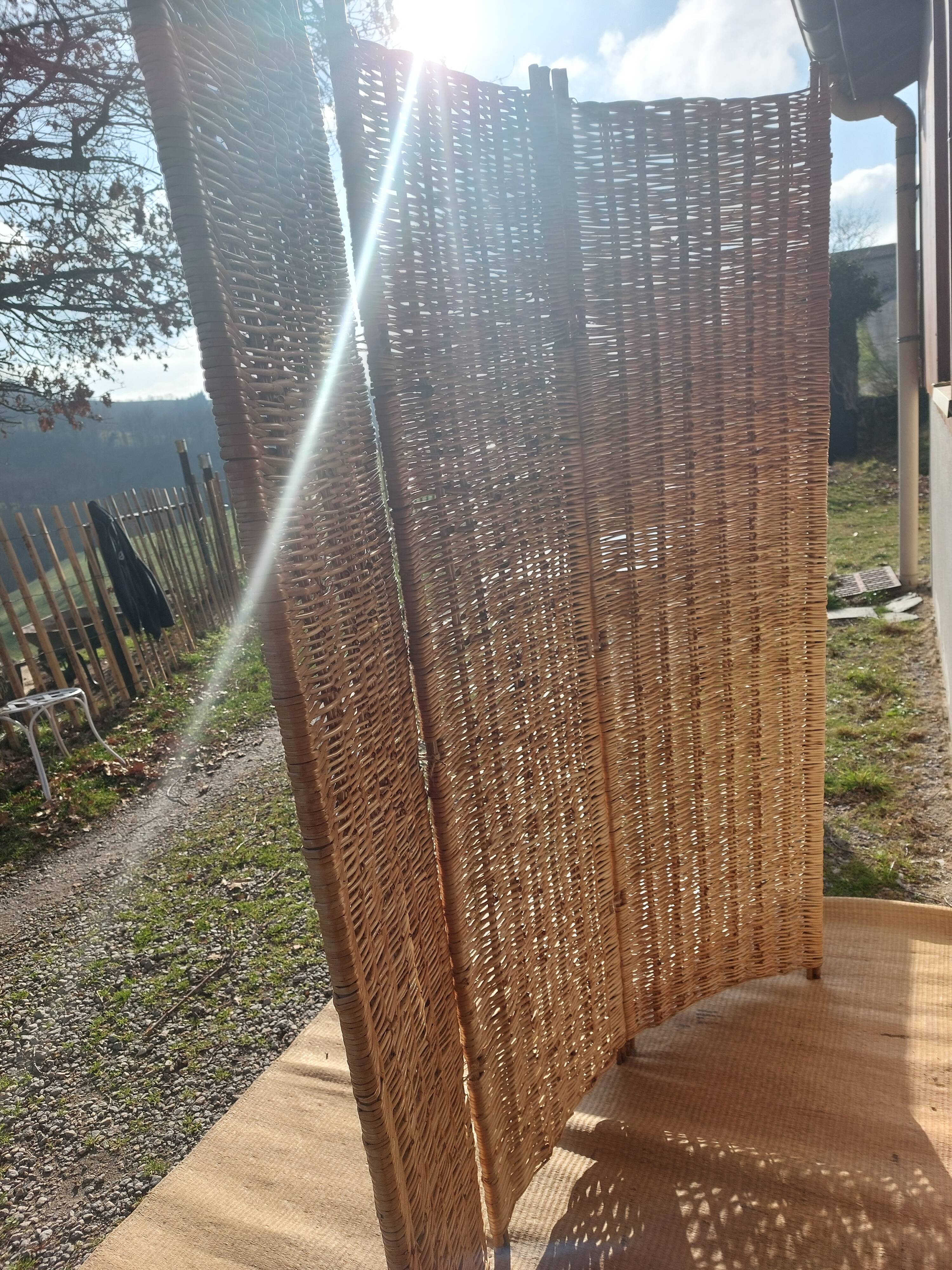 paravent en osier, 3 panneaux