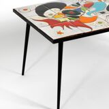 Mid Century Italian Modern Iron Table with Tiled Top and Abstract Motif
