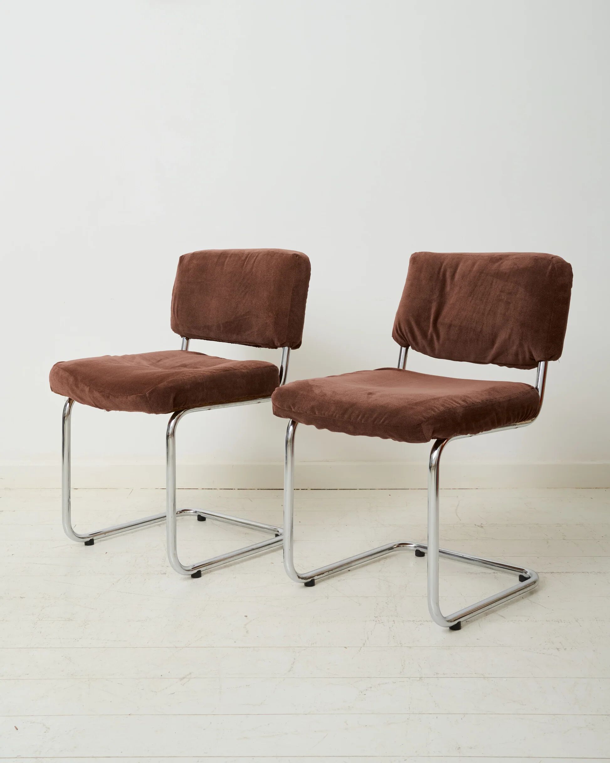 Pair of chrome and velvet chairs, Roche Bobois, 1970s