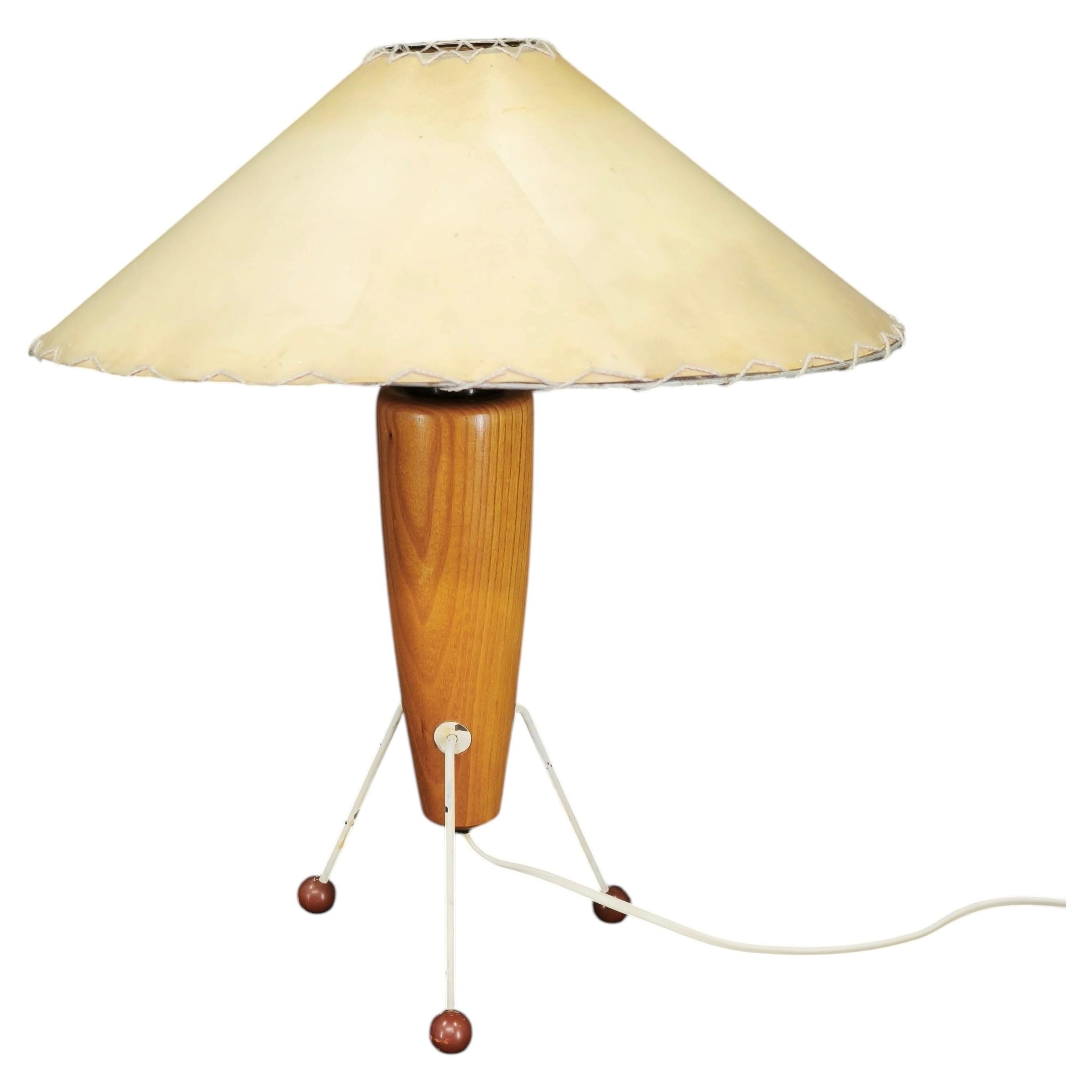 1960s Space Age Tripod Wood Table Lamp with Original Shade, Czechoslovakia
