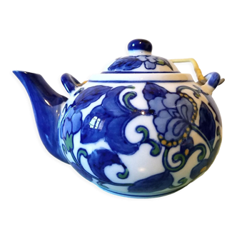 Hand-painted blue floral pattern teapot