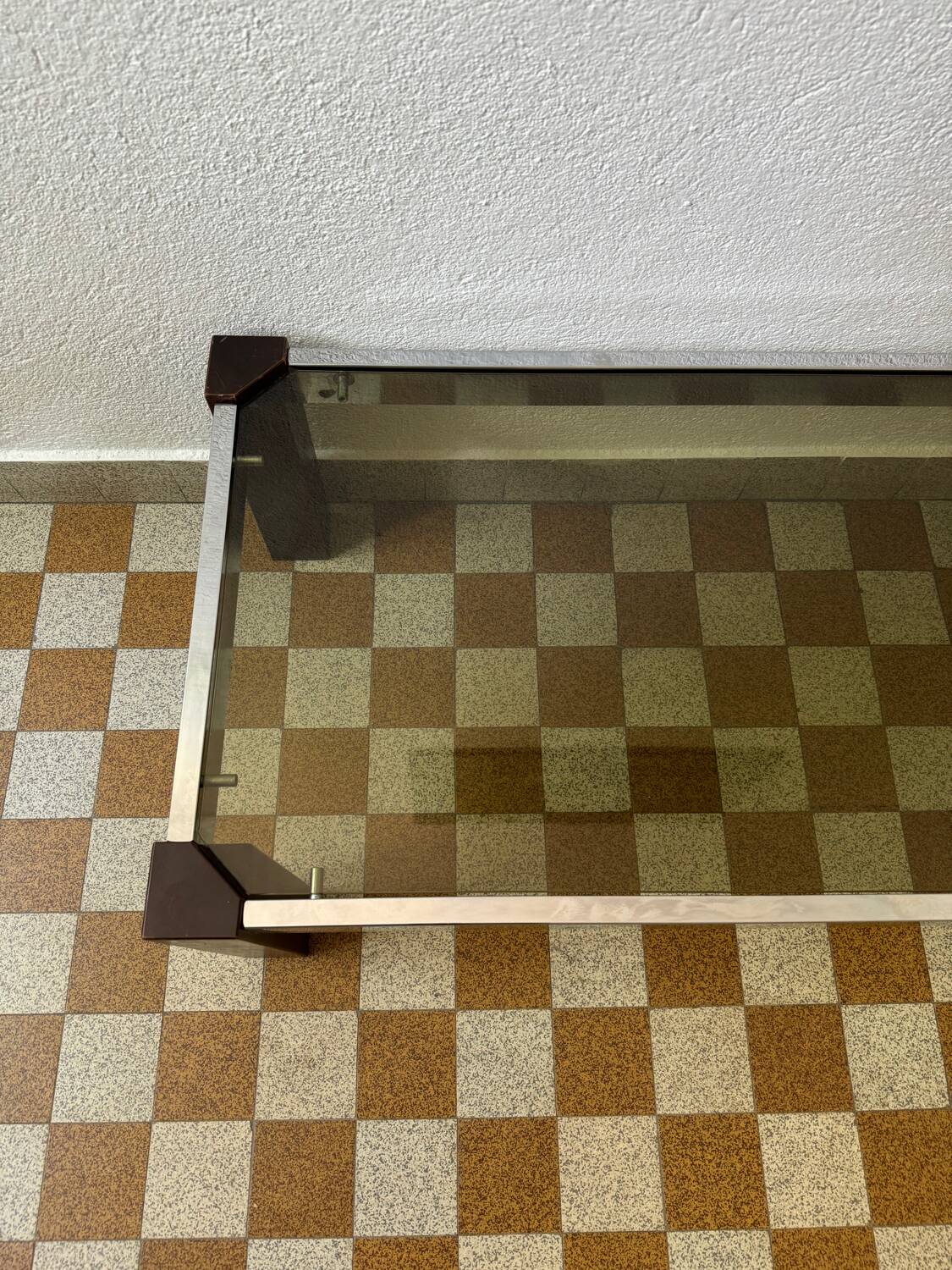 Chrome wood and smoked glass coffee table from the 70s