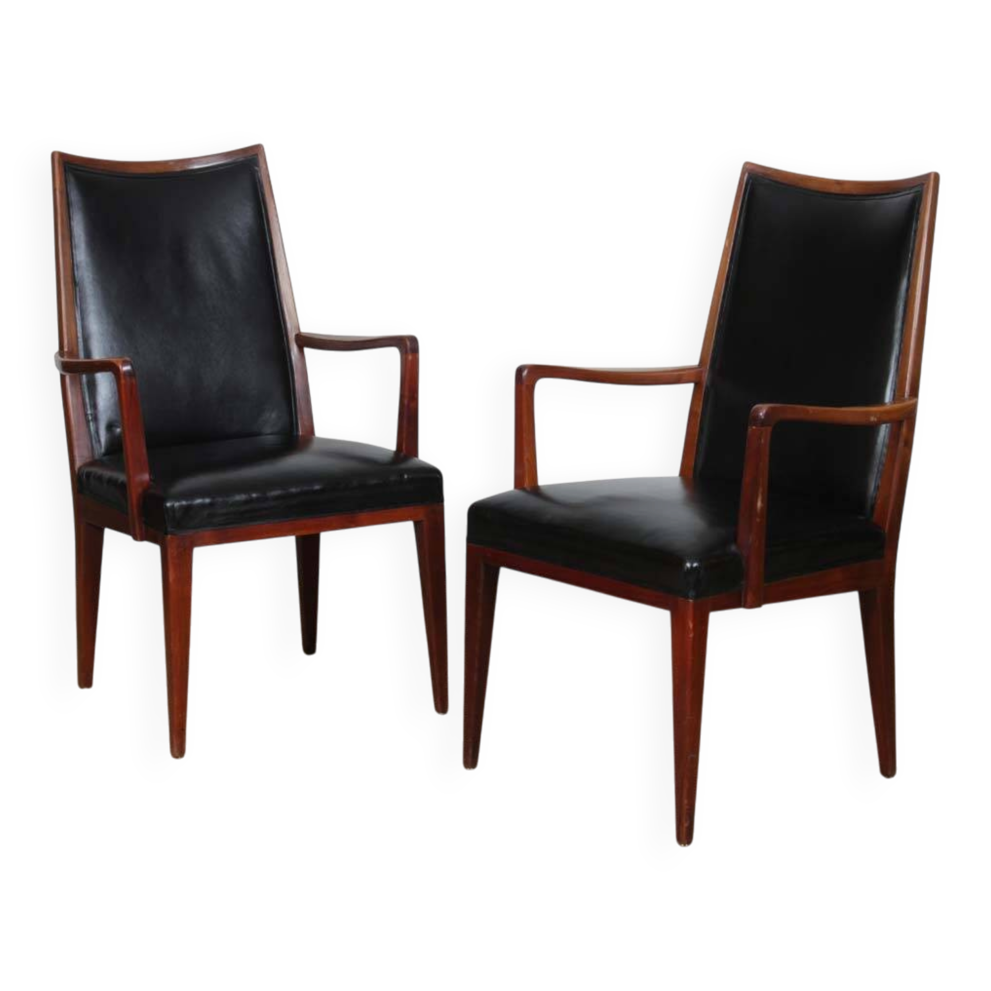 Pair of vintage wooden and leather armchairs from the 1950s.