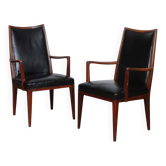Paire de fauteuils vintage en bois et cuir des années 1950