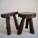Pair of wooden tripod stools