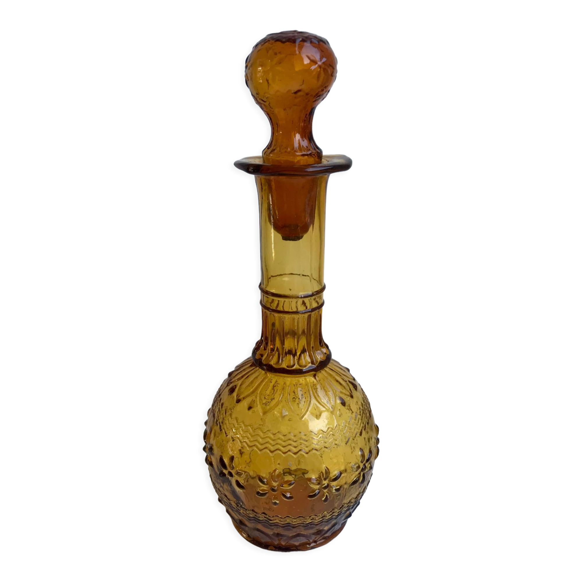 Amber carafe in molded and blown glass 50s