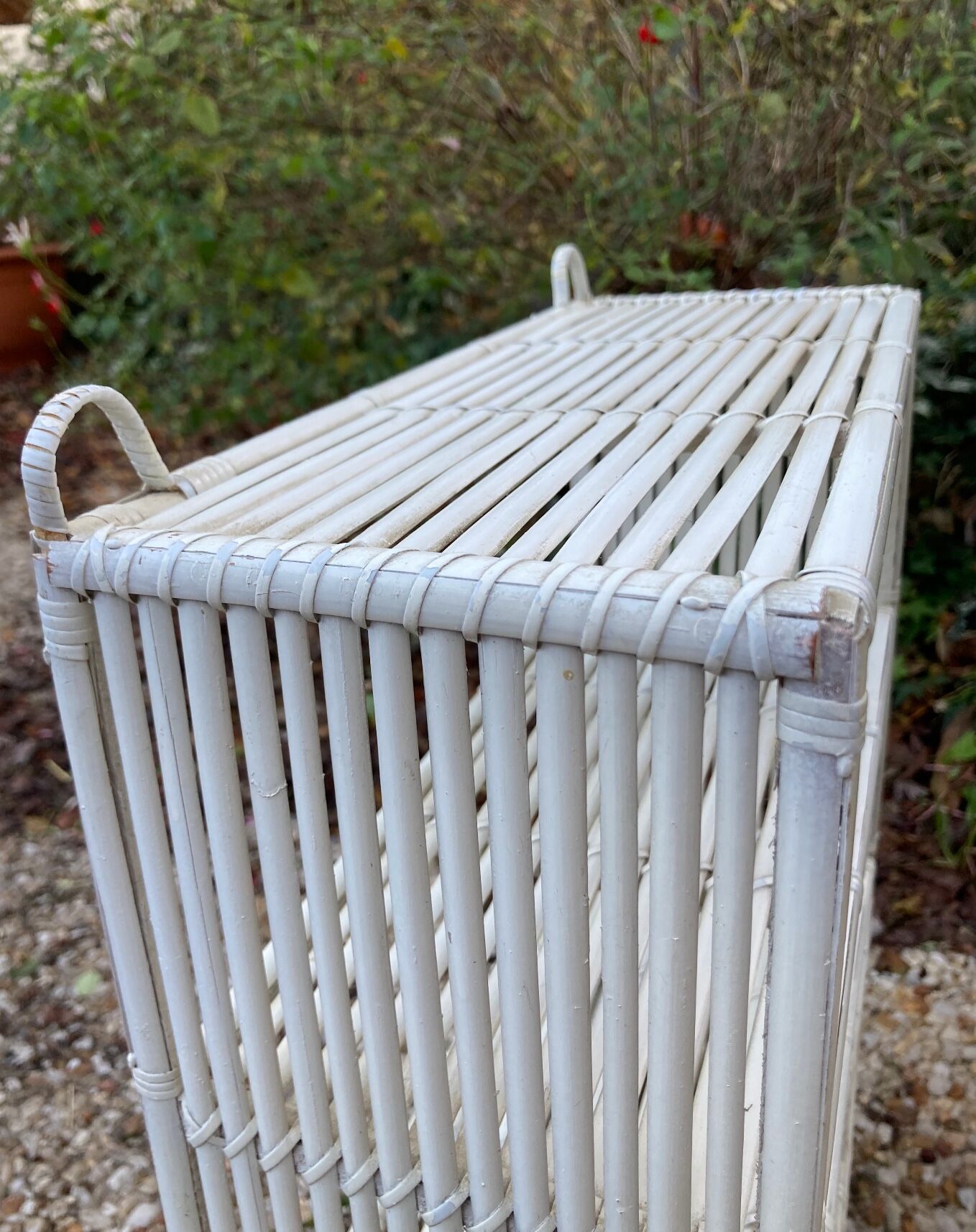 Vintage white rattan wall shelf