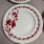 Set of 6 flat plates in ironstone Longwy – Viennese model – Red flowers