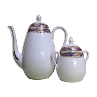 Coffee maker/teapot and sugar bowl in Limoges porcelain