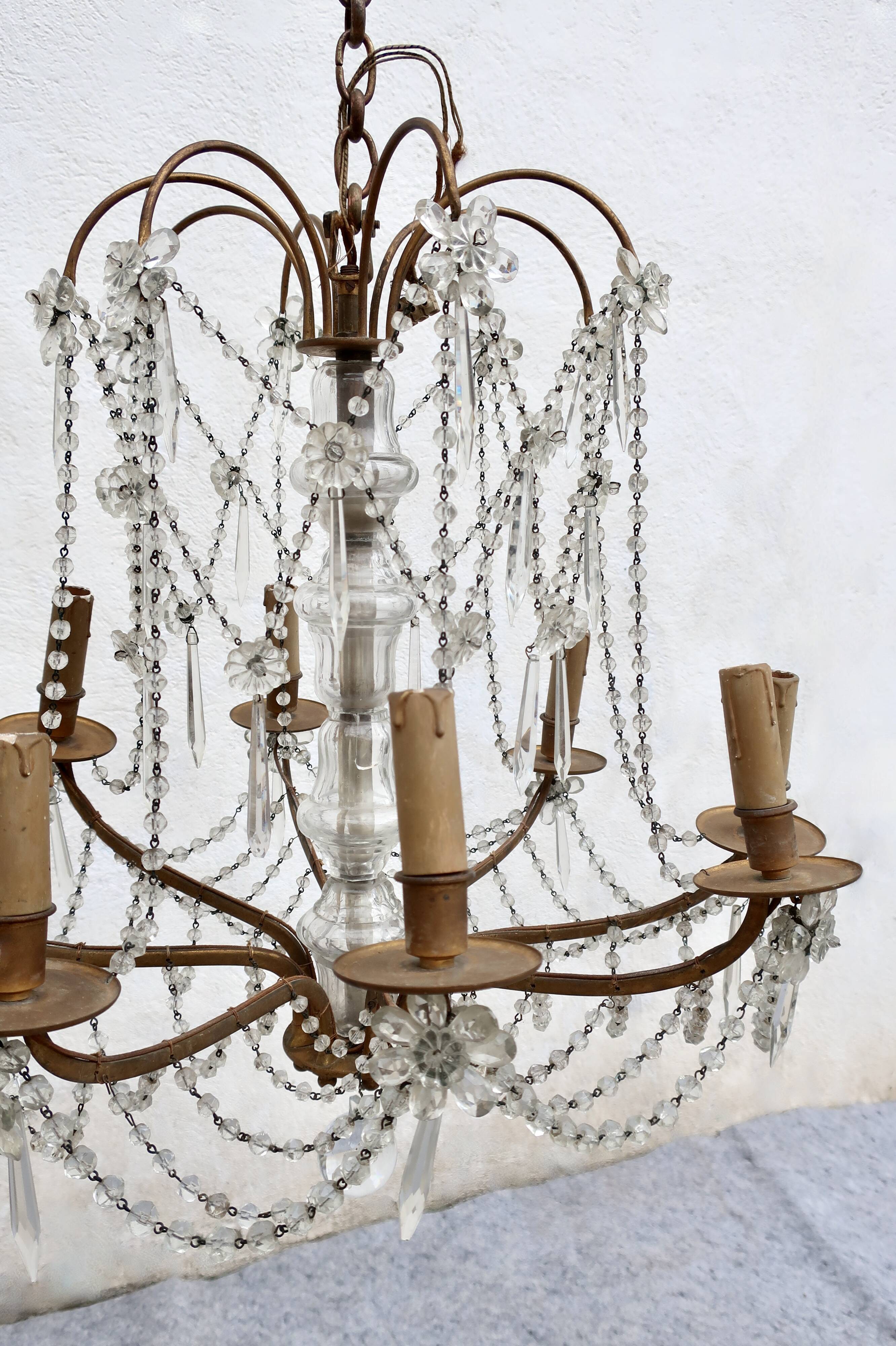 8-Light Bronze Chandelier with Crystal Tassels