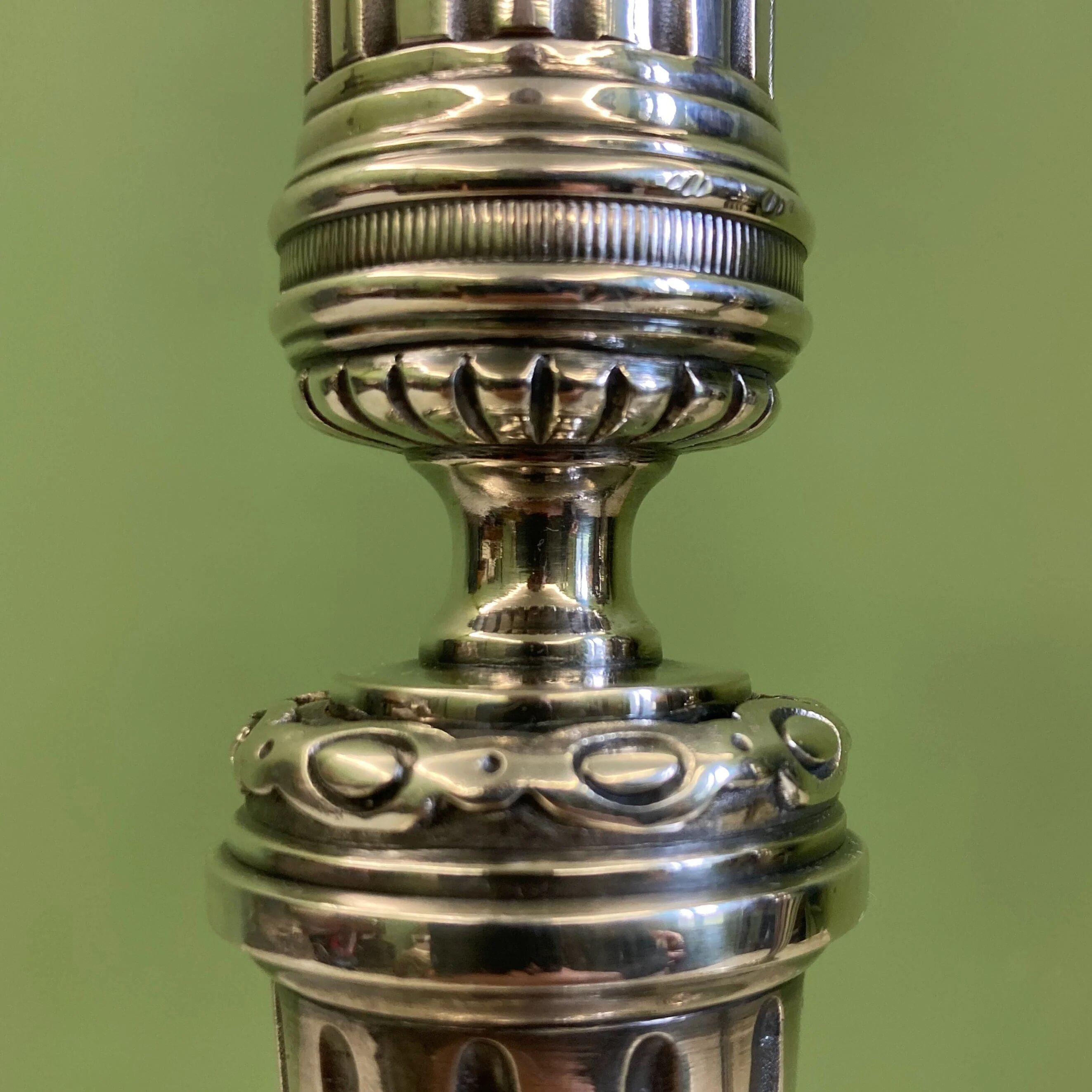 Pair of silvered bronze candlesticks from the 19th century in Louis XVI style signed Voisenet.