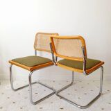 Pair of Marcel Breuer cane and fabric chairs
