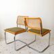 Paire de chaise Marcel Breuer cannage et tissu