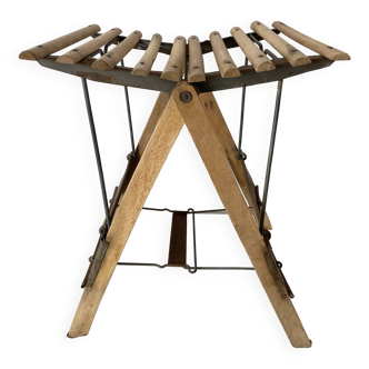Antique folding stool with slats, plant holder