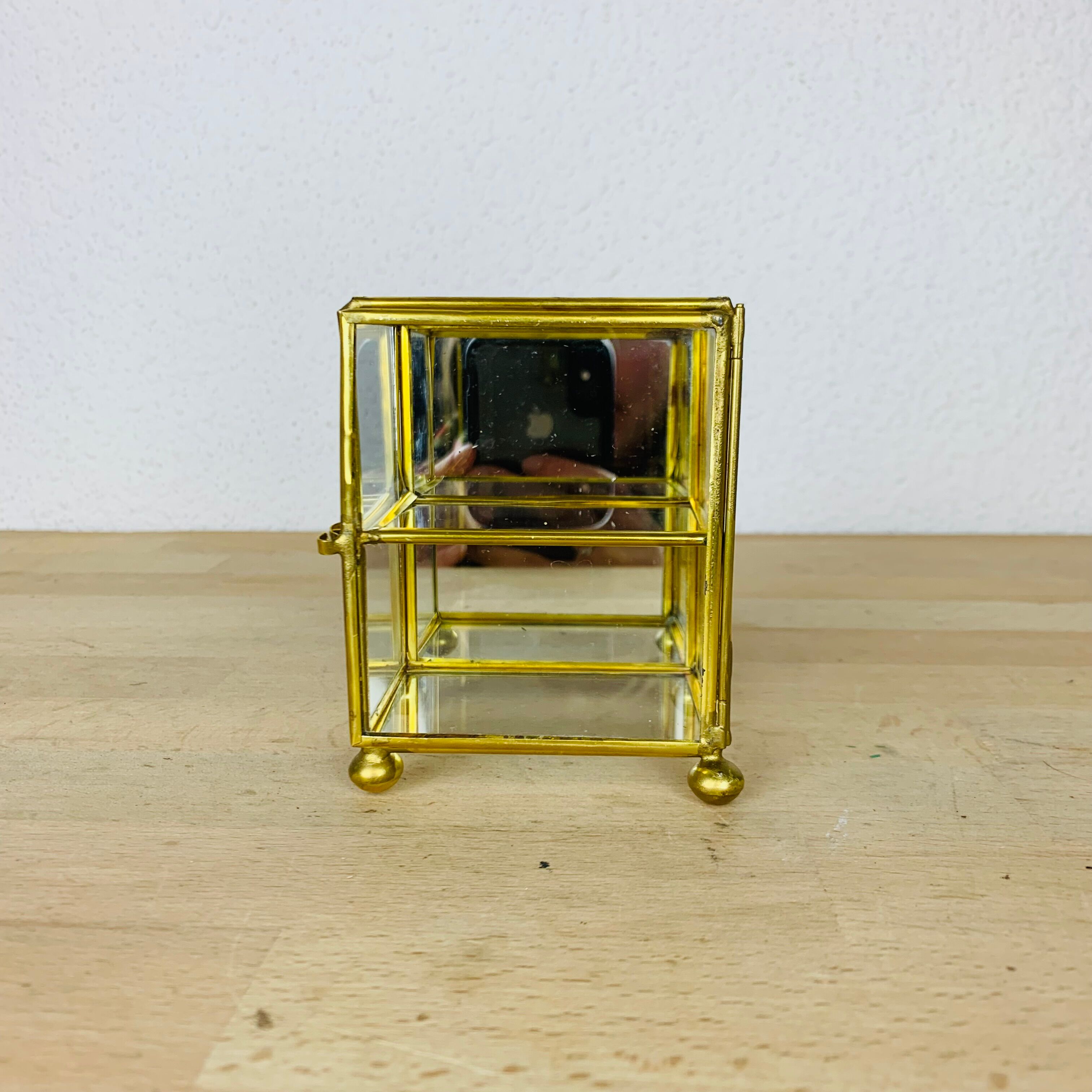 Miniature display case brass and glass, shelf